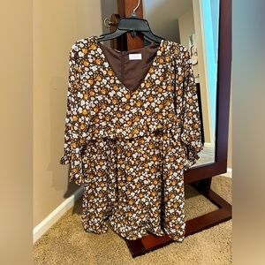 Pink lily 	What A Time Brown Floral and Paisley Printed Mini Dress